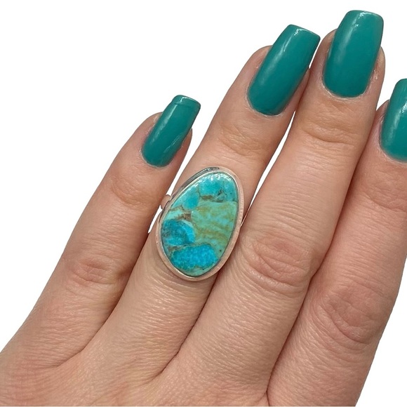 Artisan Jewelry - Kingman Turquoise Ring Solid Sterling Silver 925 Size 5.5 Boho Western Blue